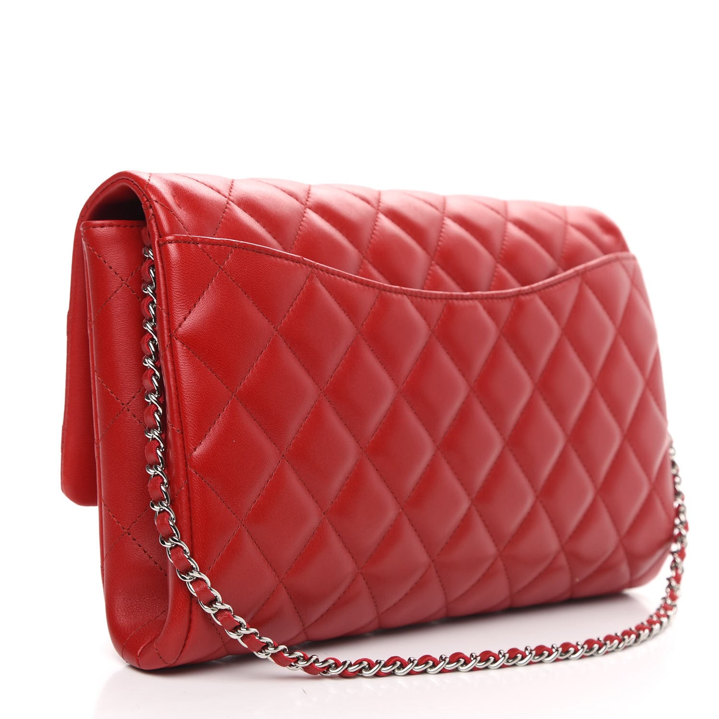 Lambskin Quilted Clutch With Chain Flap Red
