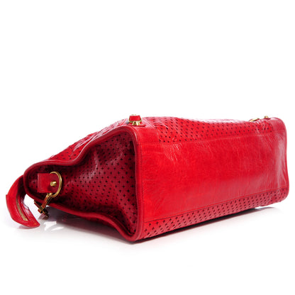 Balenciaga Agneau Laser Cut Cross Classic Gold Hardware City Tomate 4 of 12