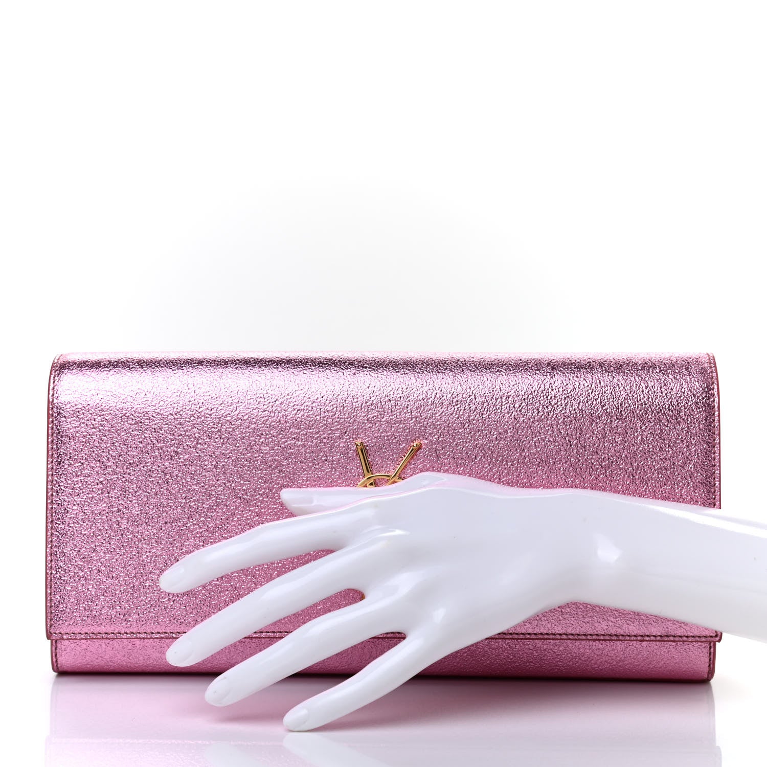 Saint Laurent Metallic Textured Calfskin Classic Monogram Cassandre Clutch Pink 2 of 6