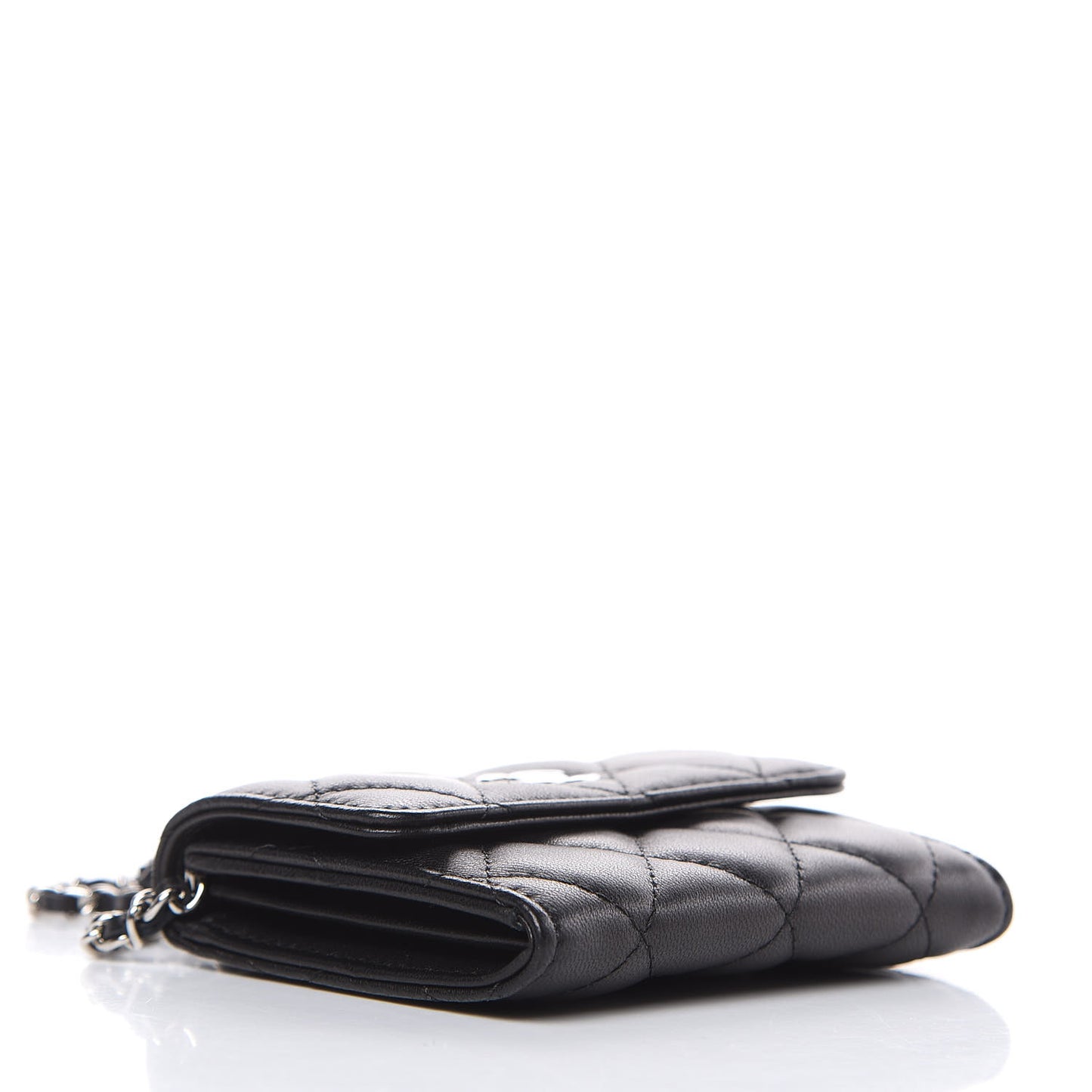 Lambskin Quilted Card Holder On Chain Black