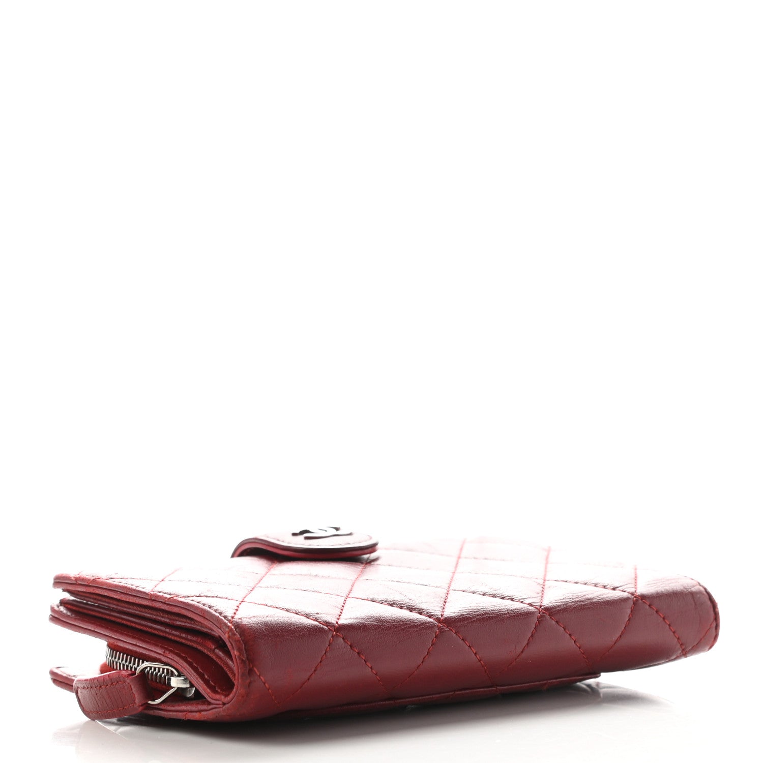 Chanel Lambskin Quilted Zipped Pocket Wallet Red 4 of 13