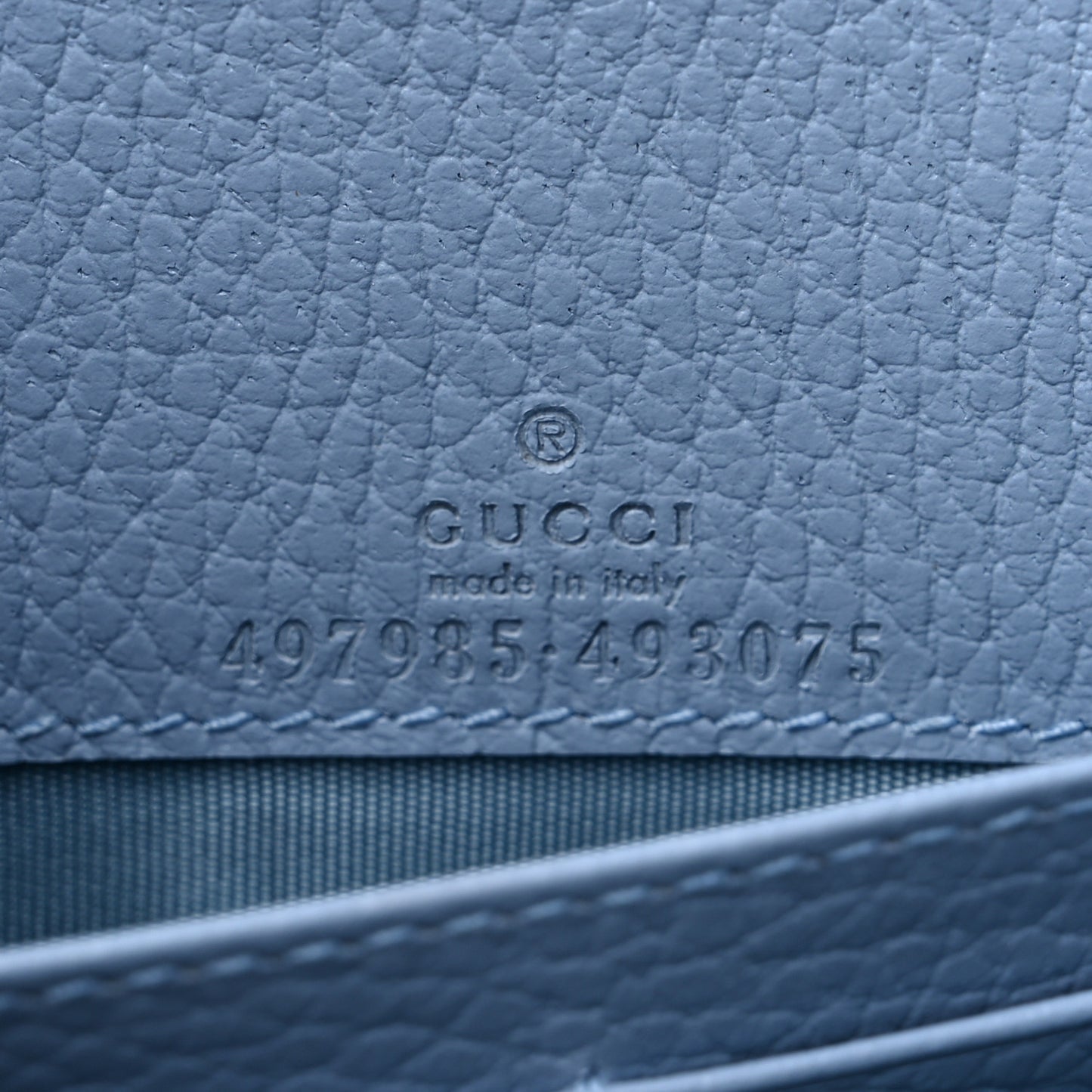 Dollar Calfskin Enamel Monochrome Mini GG Marmont Chain Wallet Porcelain Light Blue