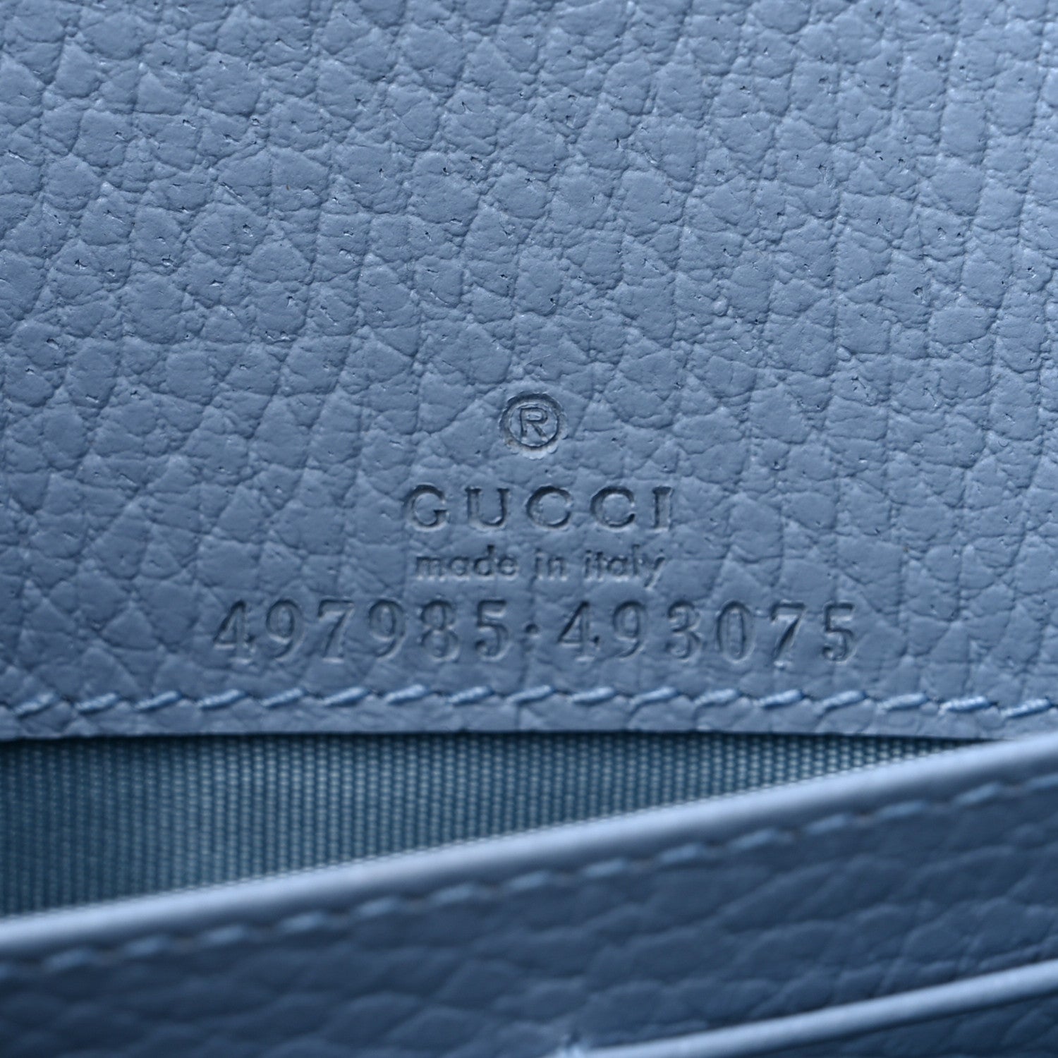 Gucci Dollar Calfskin Enamel Monochrome Mini GG Marmont Chain Wallet Porcelain Light Blue 7 of 9