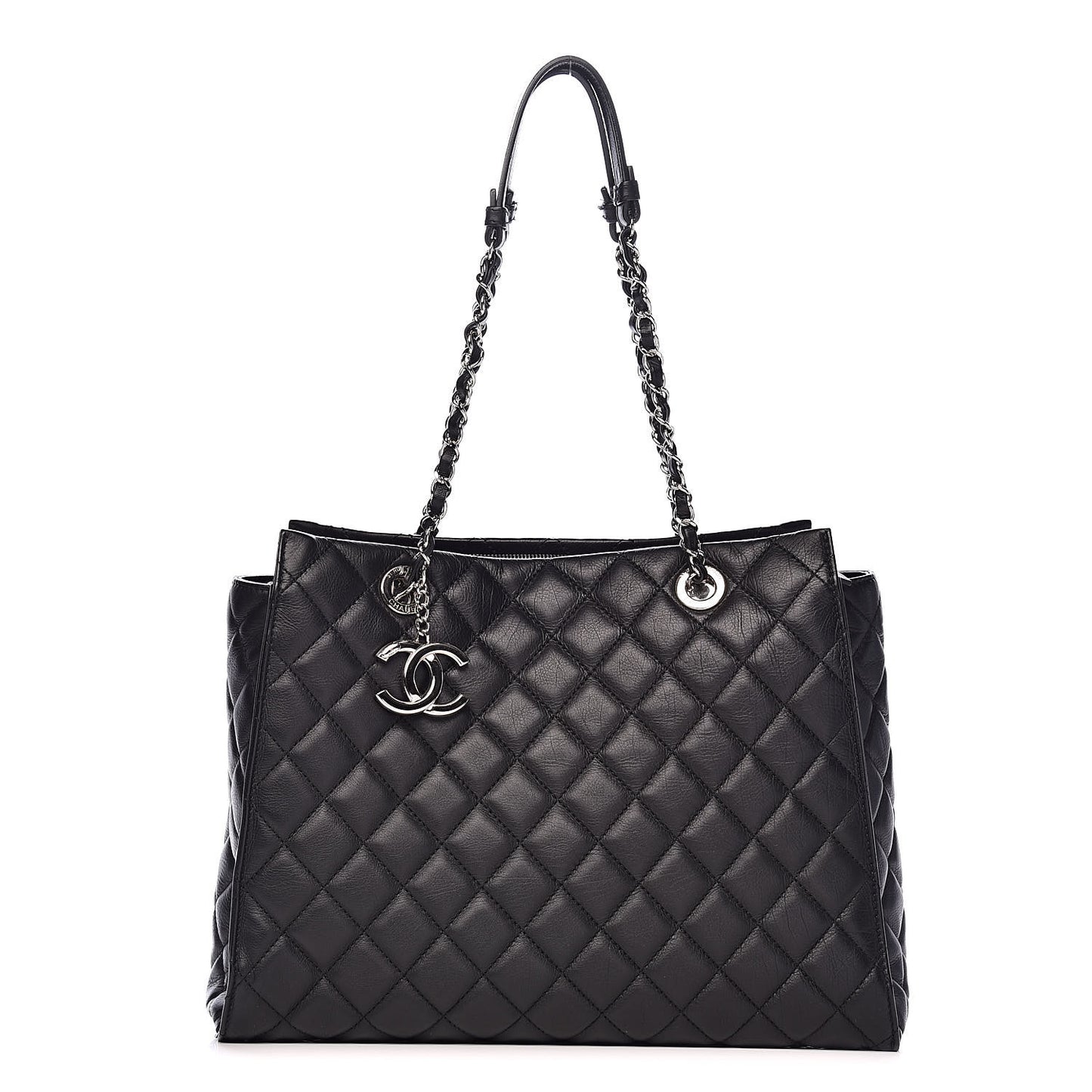 Calfskin Quilted Large Chic and Soft Shopping Tote Black