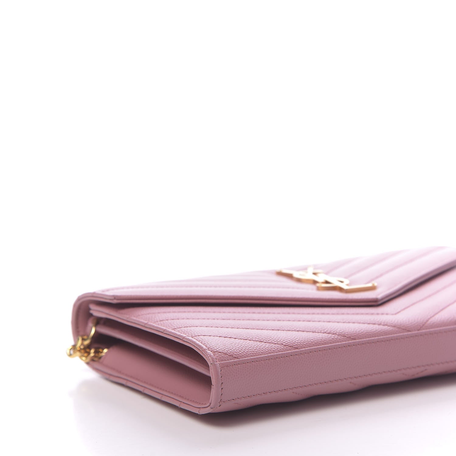 Saint Laurent Grain De Poudre Matelasse Chevron Monogram Chain Wallet Tender Pink 8 of 11