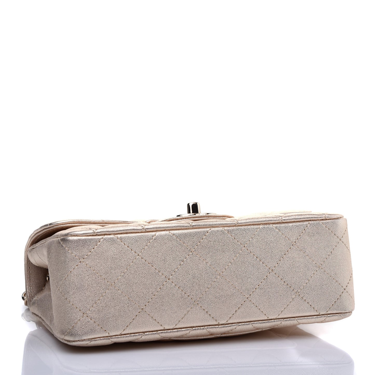 Metallic Lambskin Quilted Mini Rectangular Flap Gold