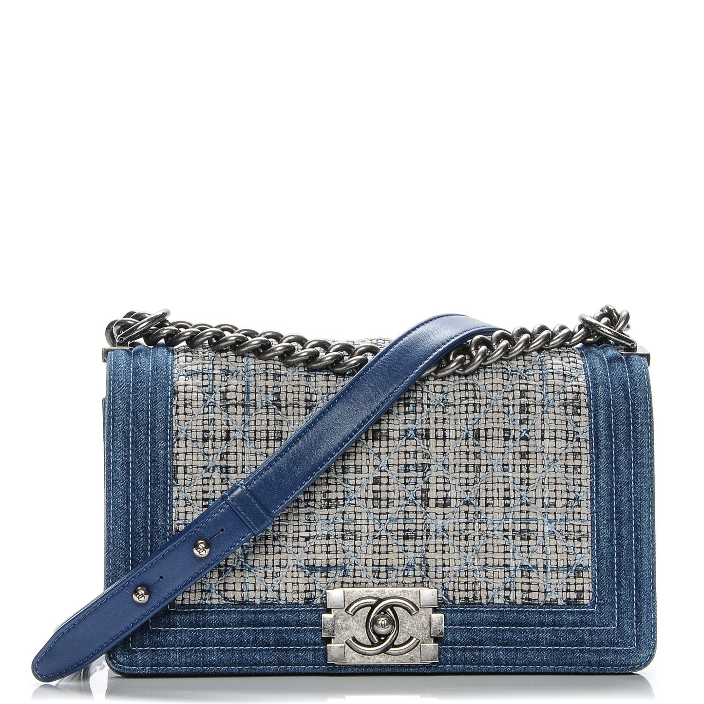 Tweed Denim Medium Boy Flap Dark Blue