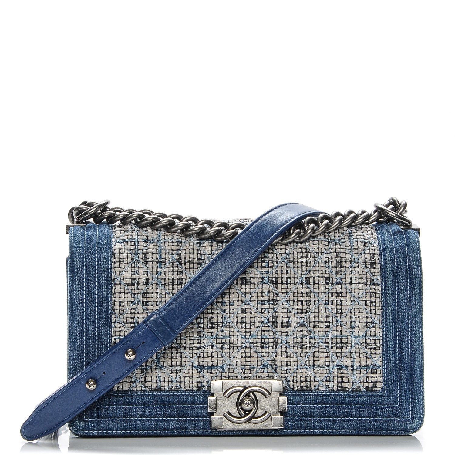 Chanel Tweed Denim Medium Boy Flap Dark Blue 1 of 7