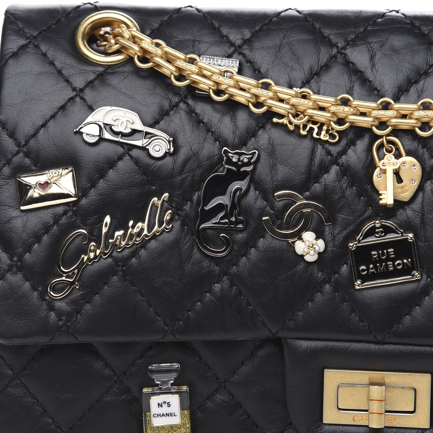 Chanel Aged Calfskin Lucky Charms 2.55 Reissue 225 Flap Black 9 of 13