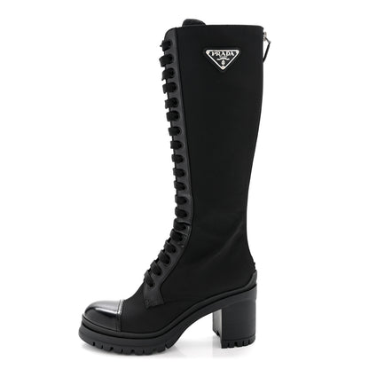 Prada Re-Nylon Spazzolato Metal Triangle Logo Tall 55mm Combat Boots 36.5 Black 1 of 8