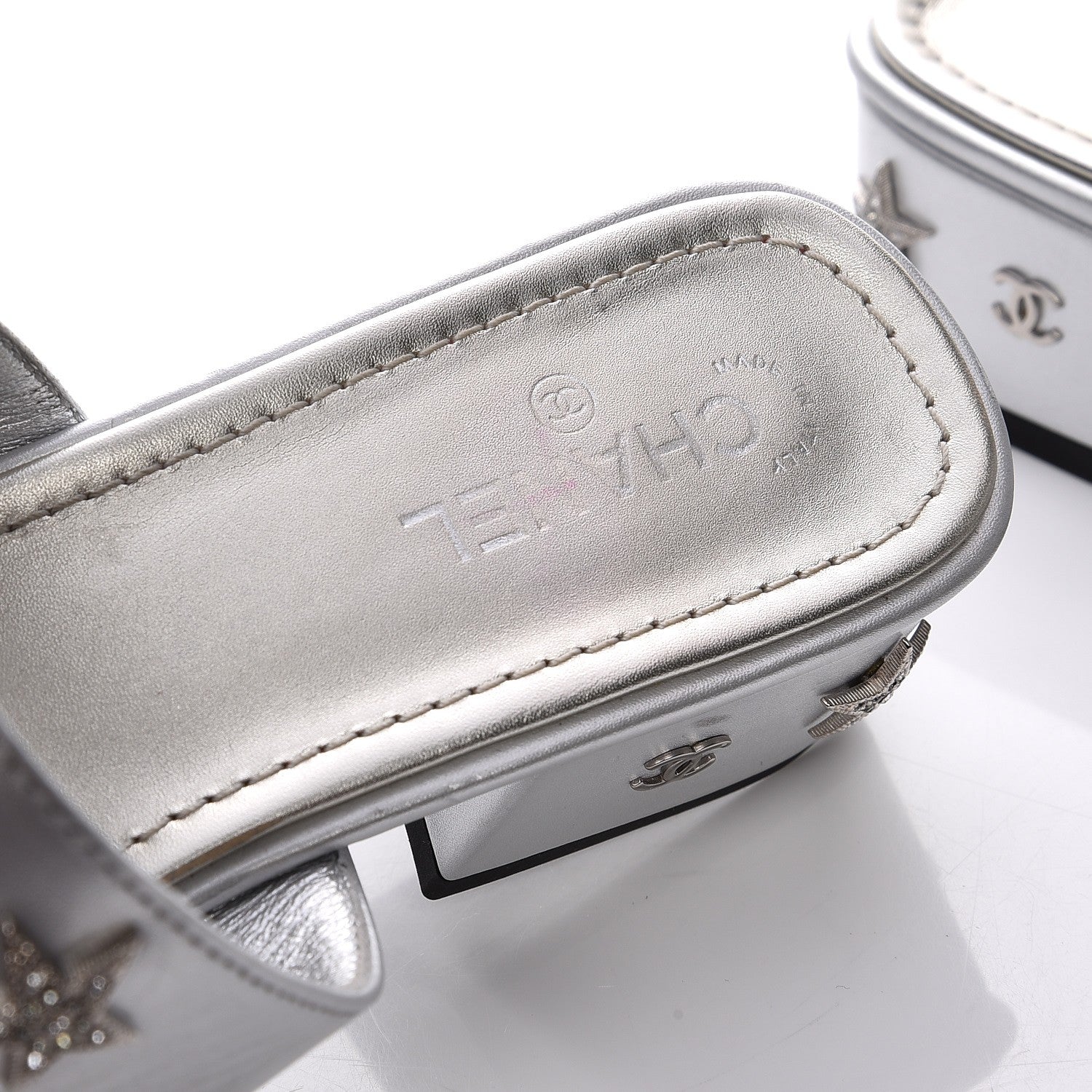 Chanel Iridescent Calfskin Crystal Stars Mules 39.5 Silver 11 of 12