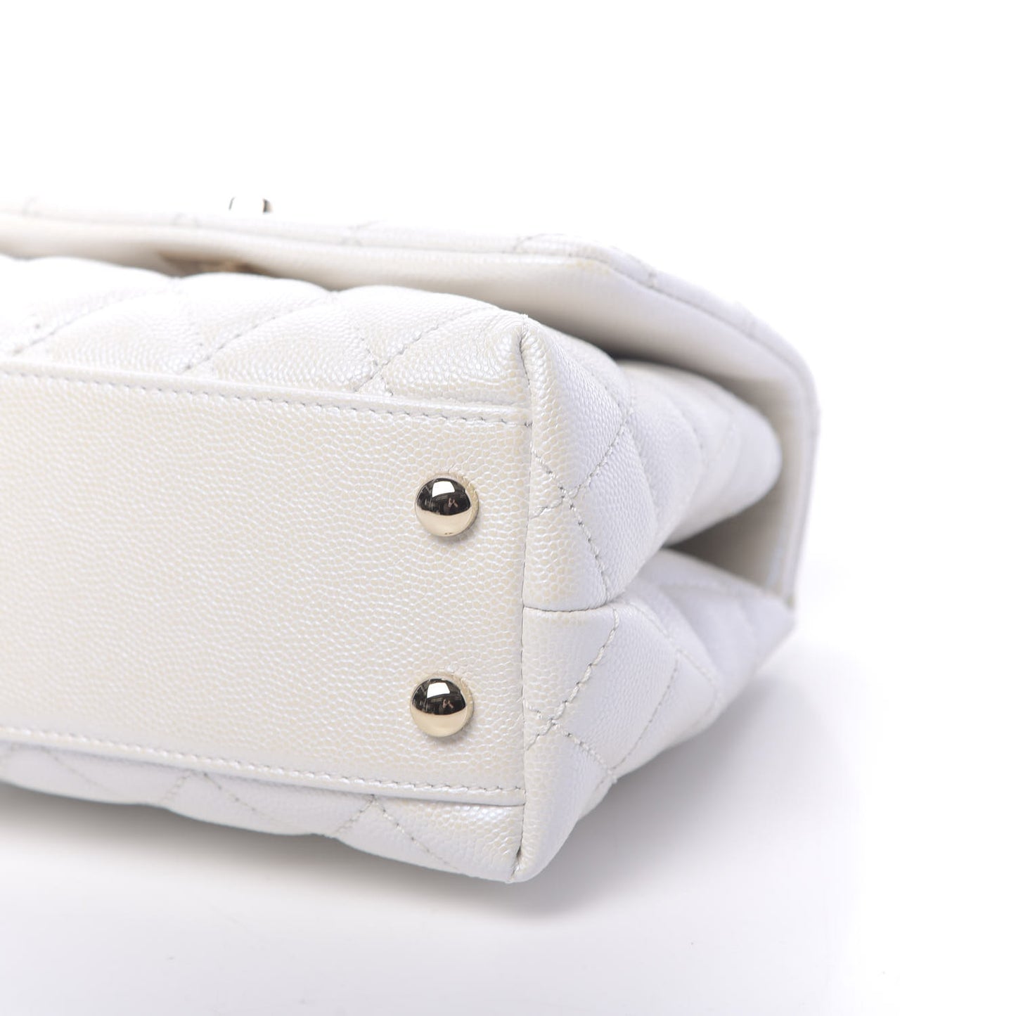 Iridescent Caviar Quilted Extra Mini Coco Handle Flap Ivory