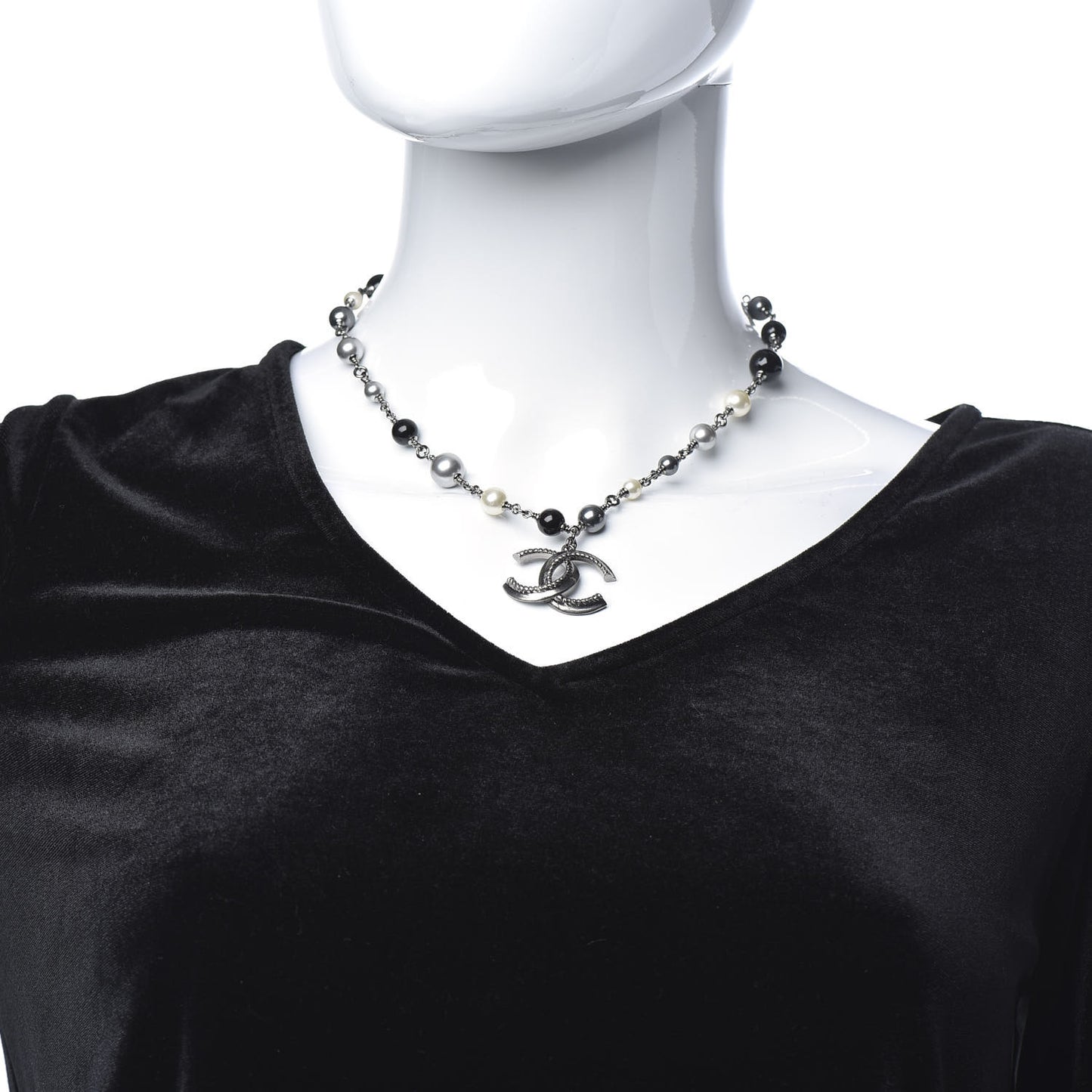Beaded CC Short Necklace Ruthenium Black
