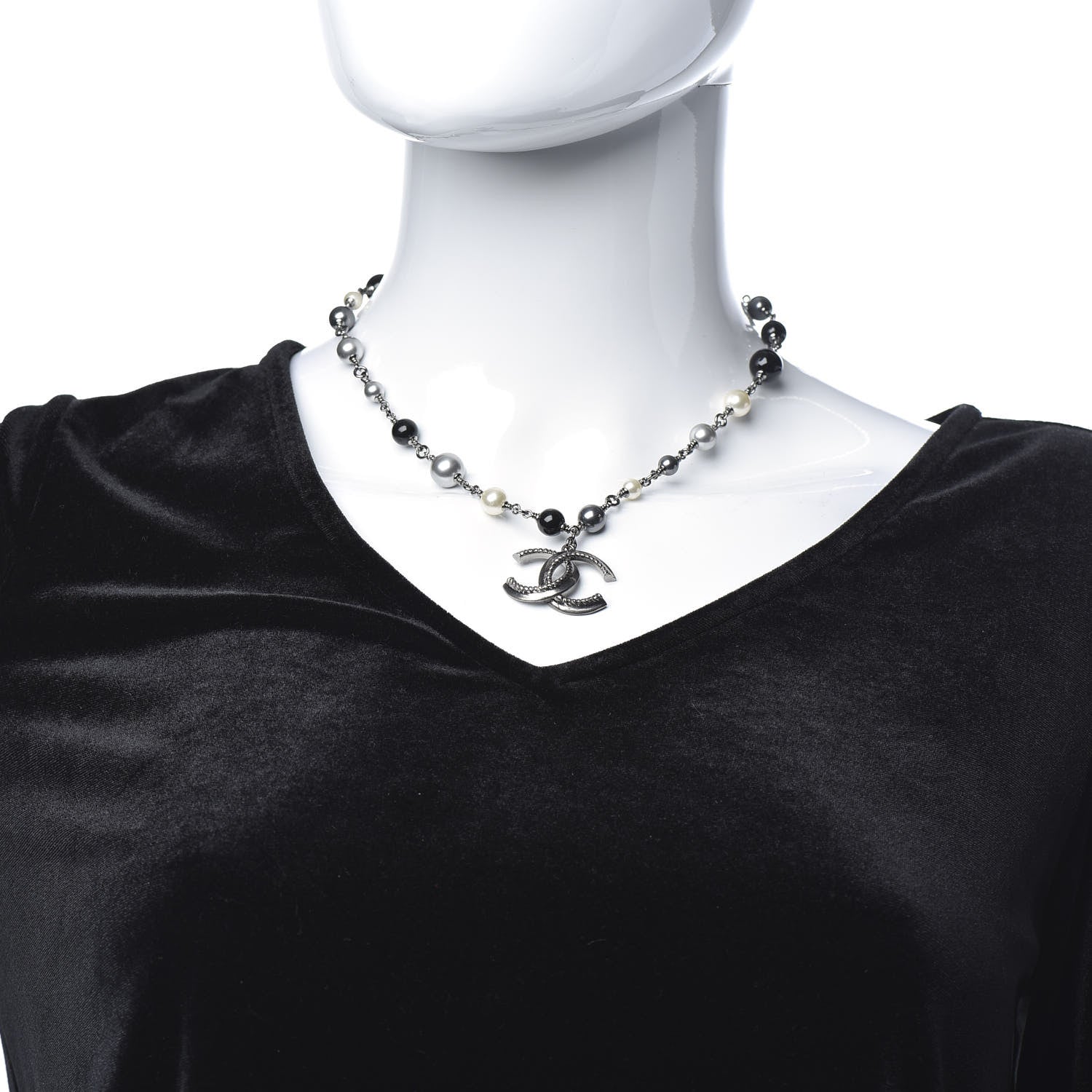 Chanel Beaded CC Short Necklace Ruthenium Black 2 of 6