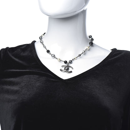 Chanel Beaded CC Short Necklace Ruthenium Black 2 of 6