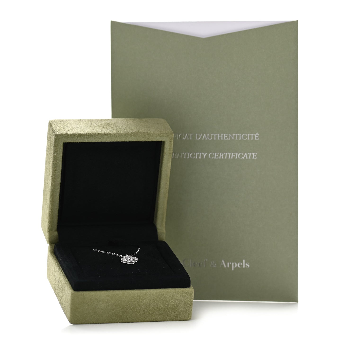 18K White Gold Diamond Sweet Alhambra Pendant Necklace