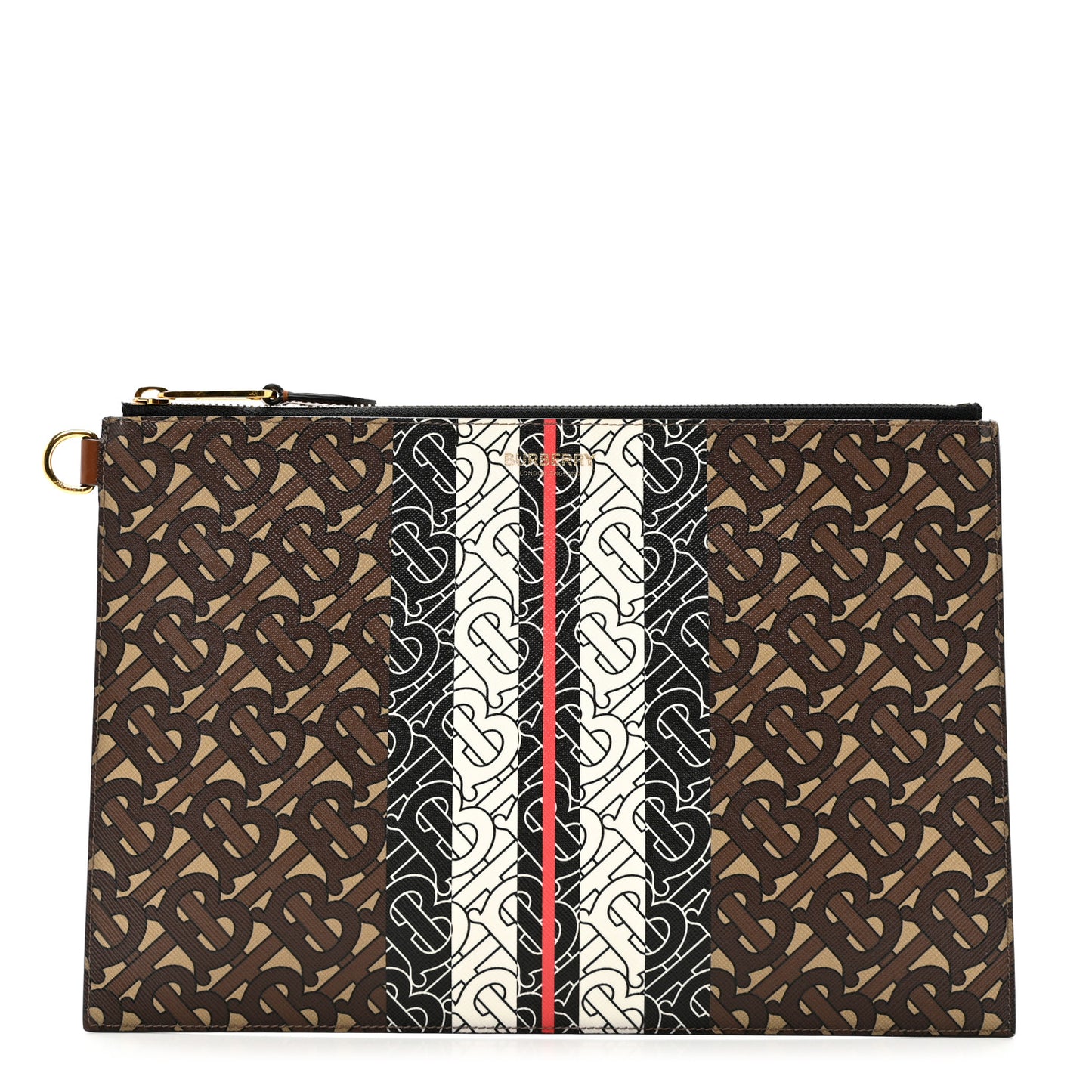 E-Canvas Monogram Stripe Zip Pouch Bridle Brown
