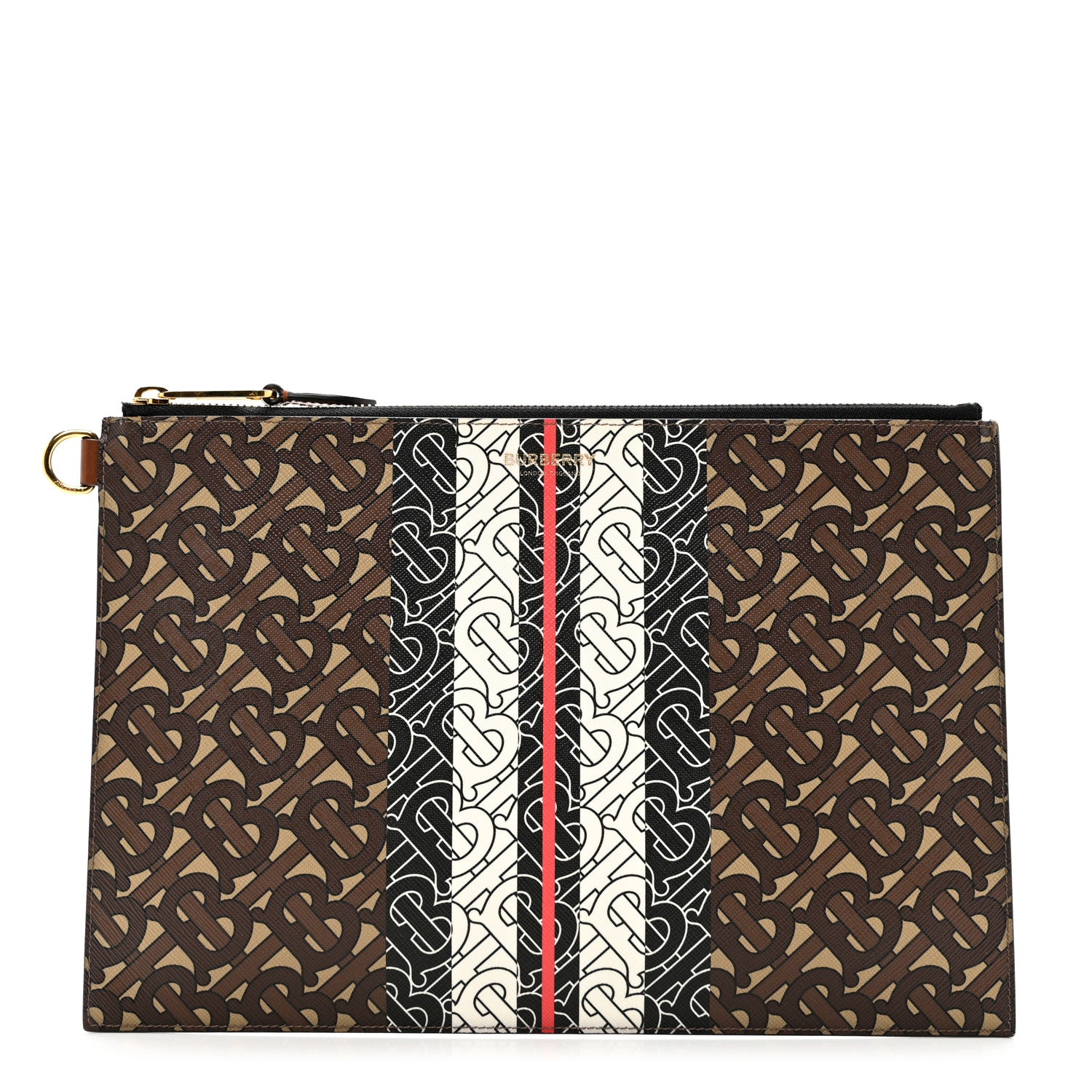 Burberry E-Canvas Monogram Stripe Zip Pouch Bridle Brown 1 of 6