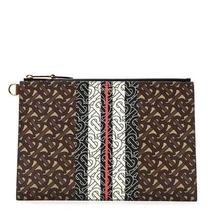 Burberry E-Canvas Monogram Stripe Zip Pouch Bridle Brown 1 of 6