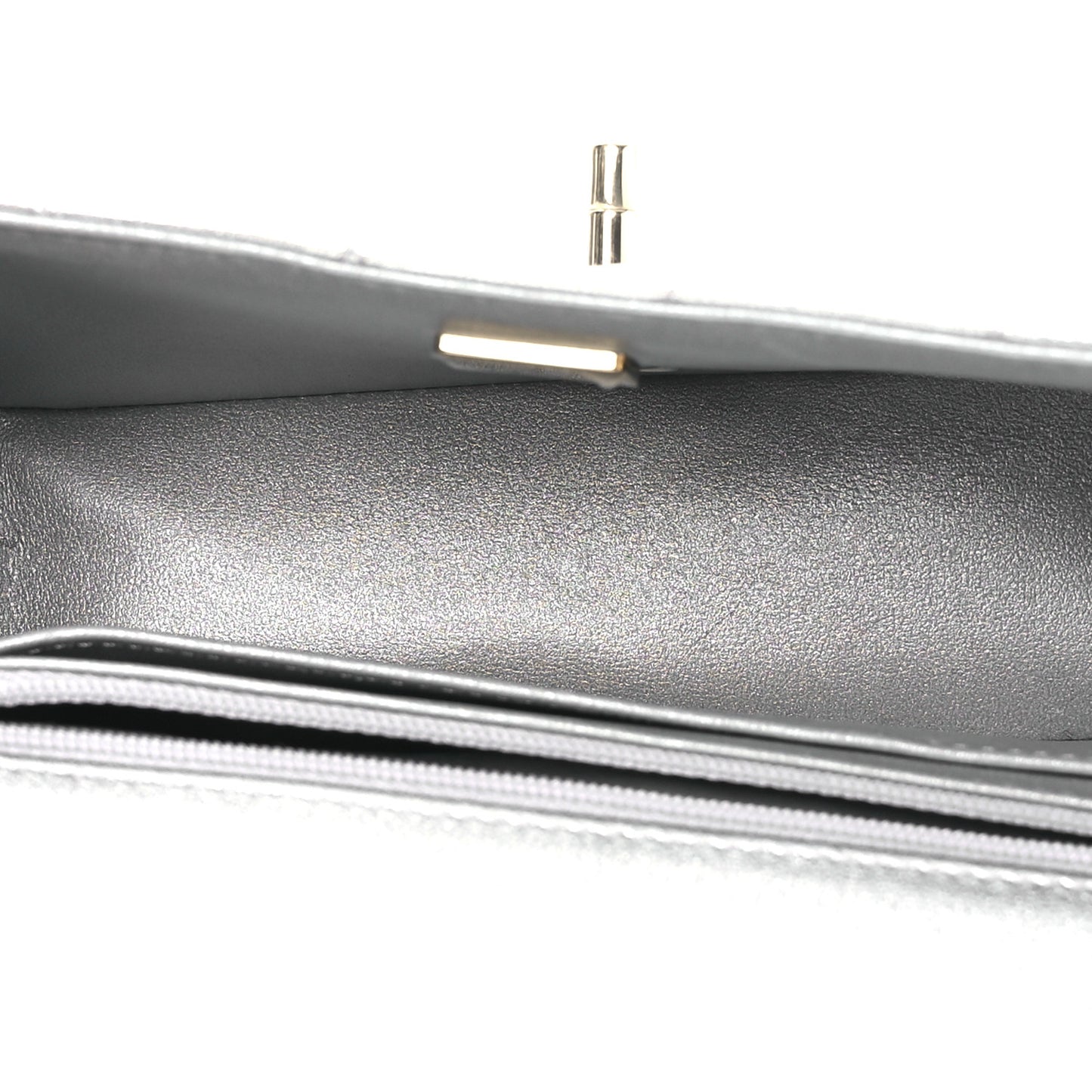 Metallic Lambskin Quilted Mini Rectangular Flap Silver