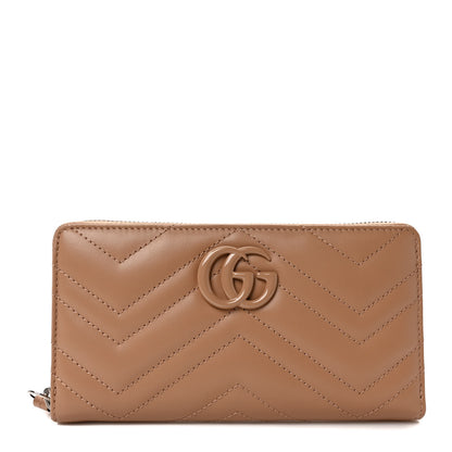 Gucci Calfskin Matelasse Monochrome GG Marmont Zip Around Wallet Camelia 1 of 6