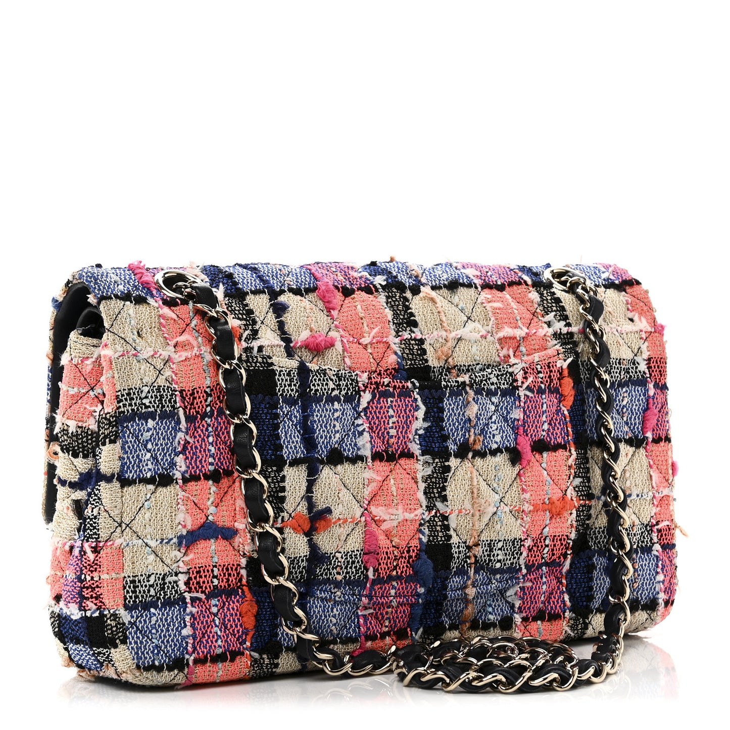 Tweed Quilted Medium Double Flap Blue Orange Yellow