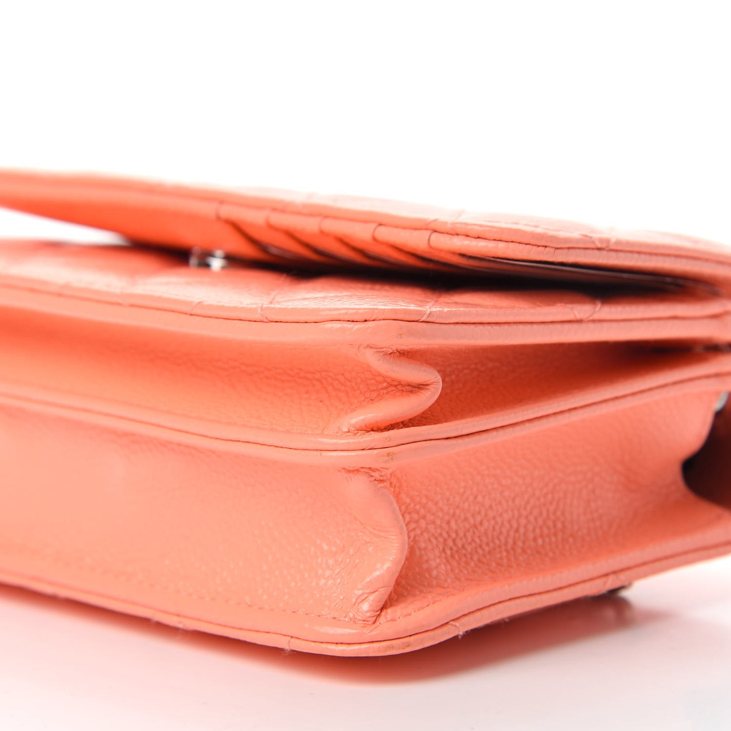 Caviar Quilted Mini Wallet On Chain WOC Coral