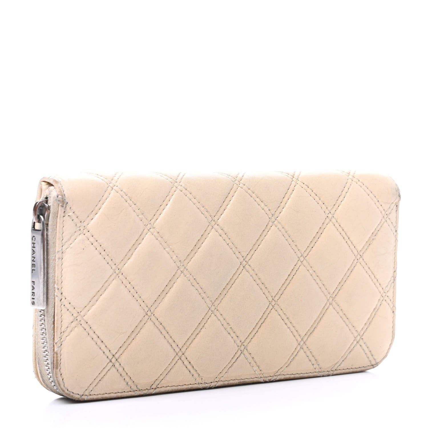 Chanel Aged Calfskin Diamond Stitched Zip Around Wallet White 3 of 9