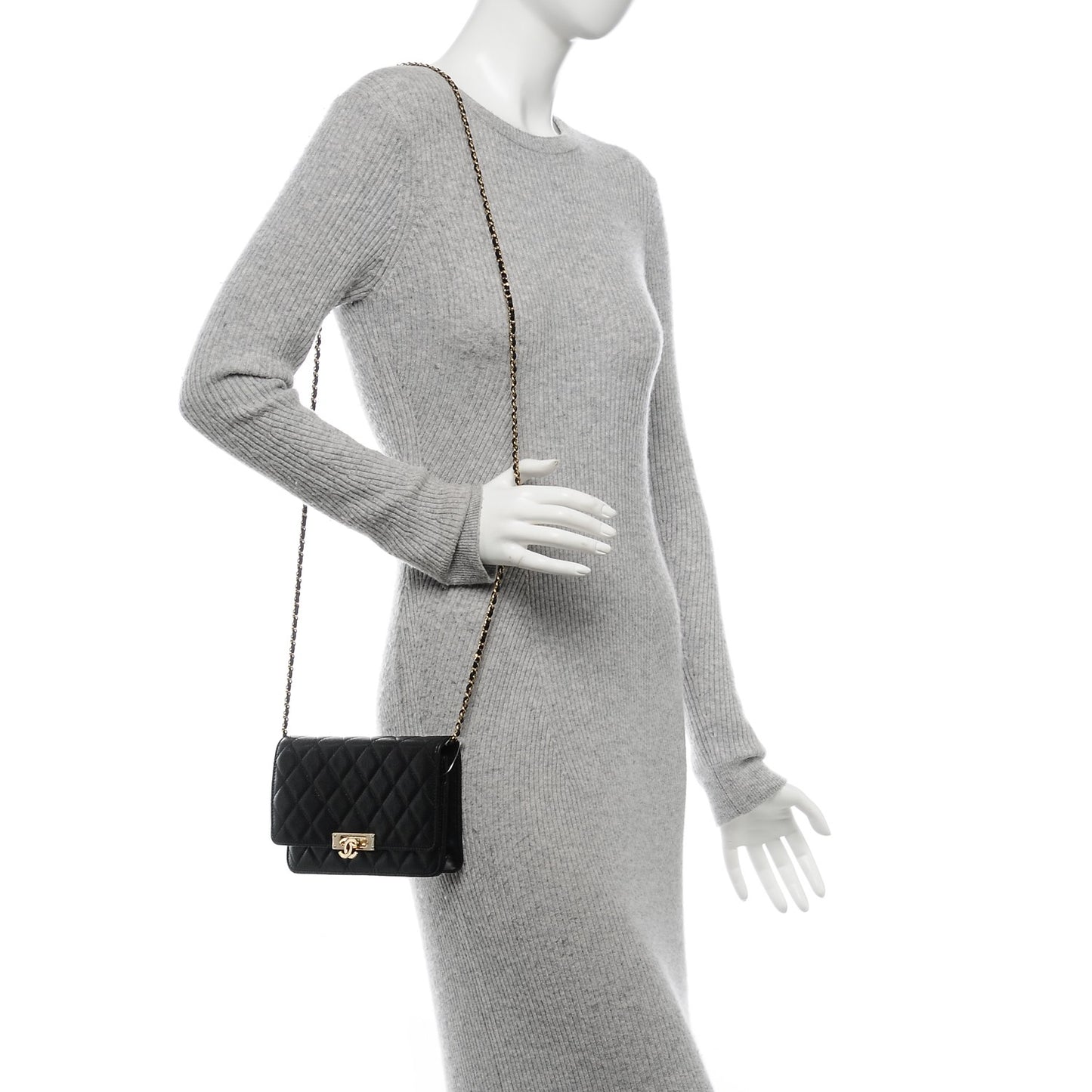 Caviar Quilted Golden Class Wallet On Chain WOC Black