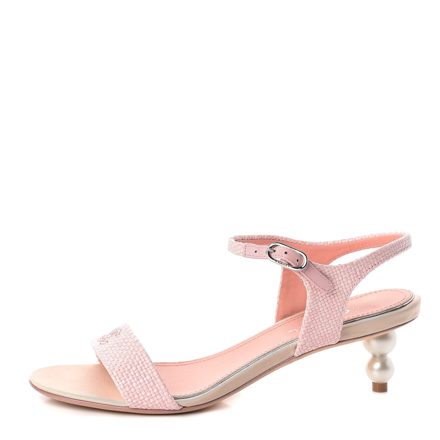 Chanel Fabric Woven Pearl Strappy Sandals 38 Pink 1 of 7