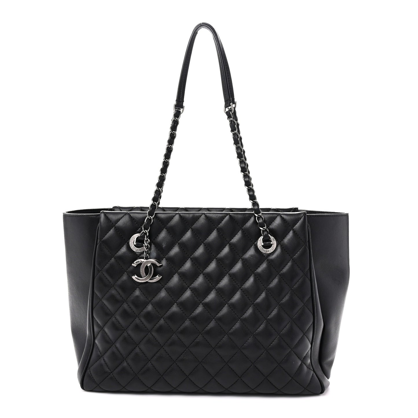 Lambskin Quilted Shopping Tote Black