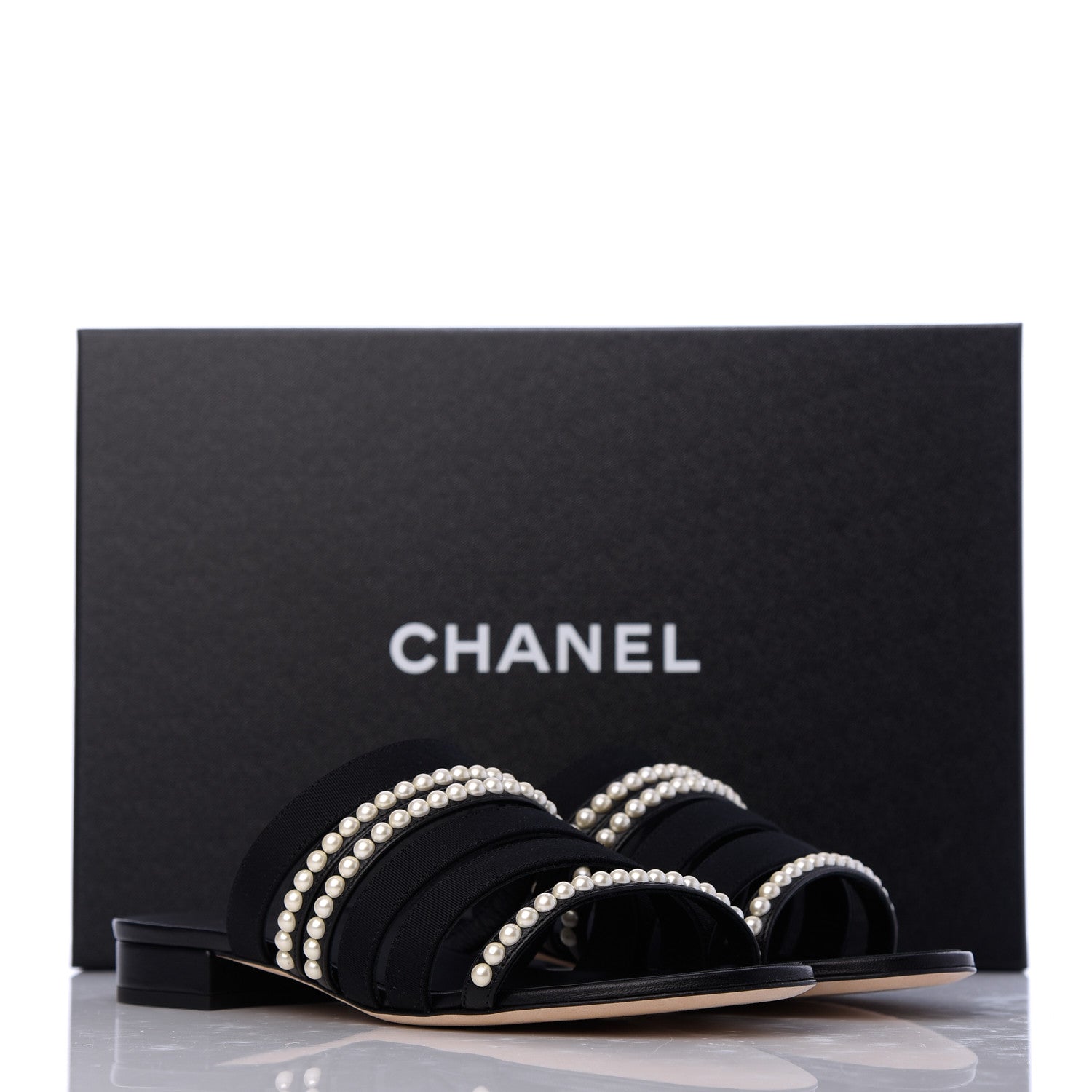 Chanel Patent Grosgrain CC Pearl Mules 37 Black 14 of 14