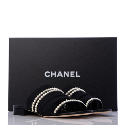 Chanel Patent Grosgrain CC Pearl Mules 37 Black 14 of 14