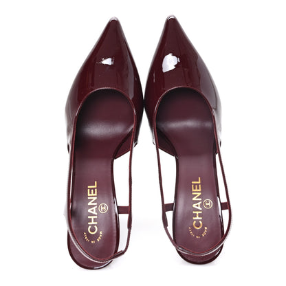 Chanel Patent Calfskin Slingback CC Cutout Pumps 40 Dark Burgundy 2 of 10