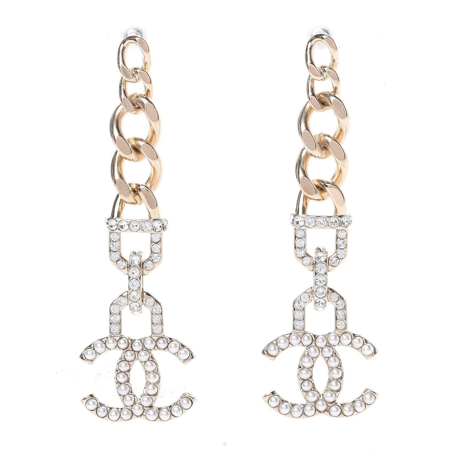 Metal Crystal CC Vendome CC Dangle Earrings Gold
