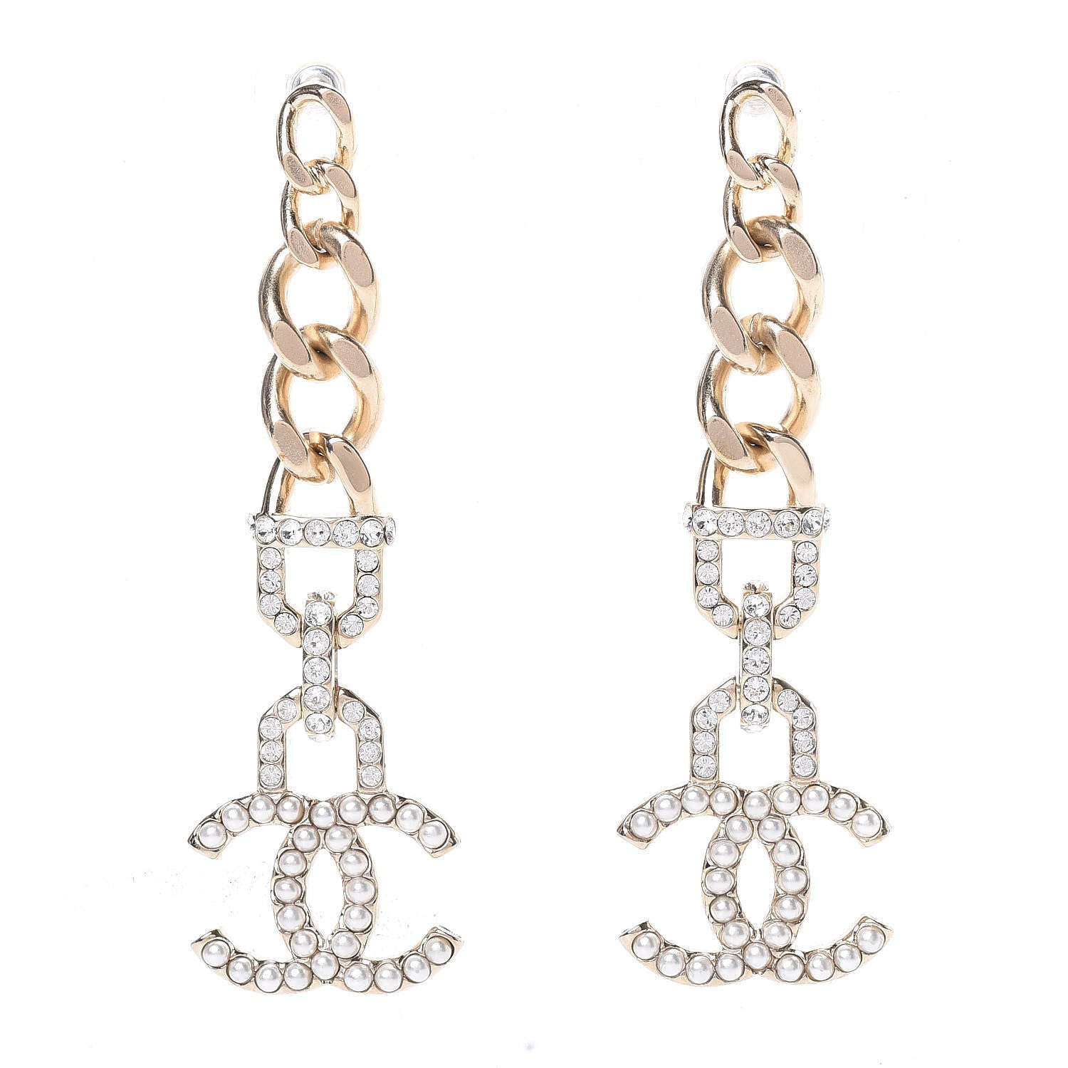 Chanel Metal Crystal CC Vendome CC Dangle Earrings Gold 1 of 6