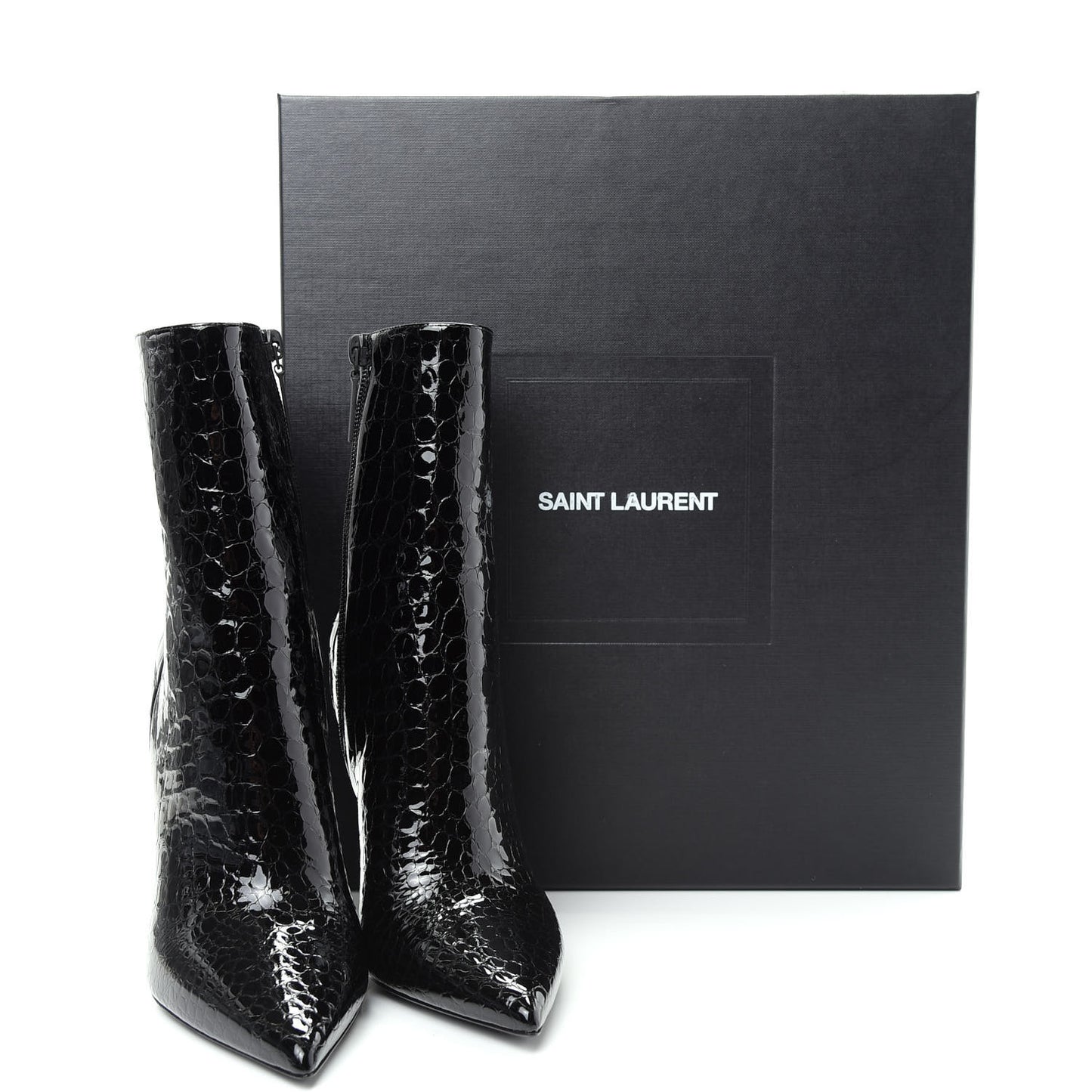 Alligator Embossed Patent Calfskin Opyum 110 Ankle Boots 36 Black