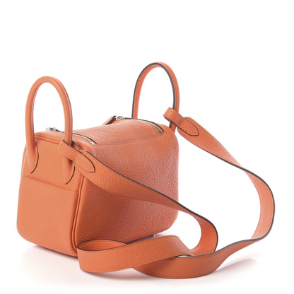 Hermes Taurillon Clemence Mini Lindy 20 Orange 3 of 9