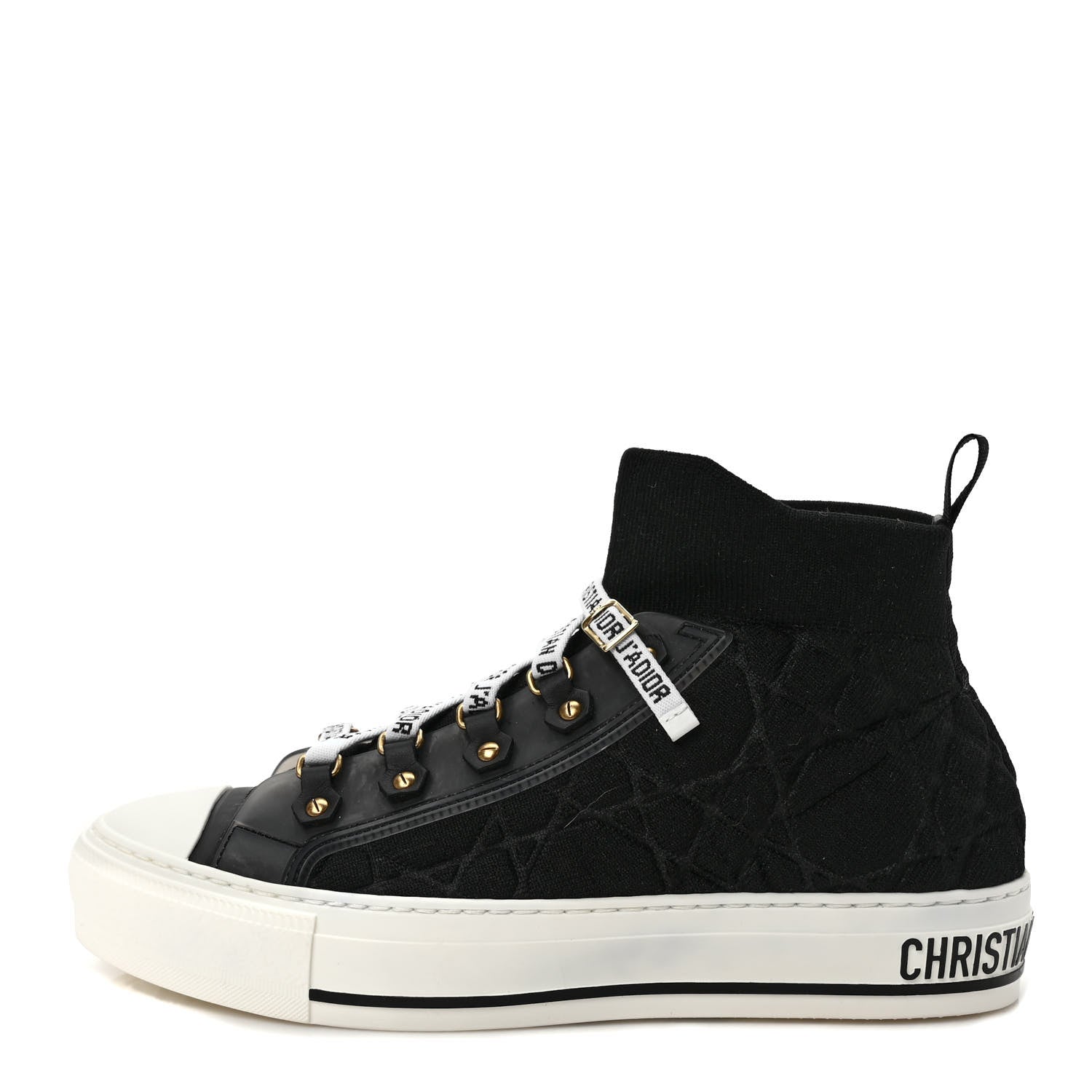 Christian Dior Technical Knit Calfskin Womens Walk'N'Dior High Top Sneaker 37 Black 1 of 9