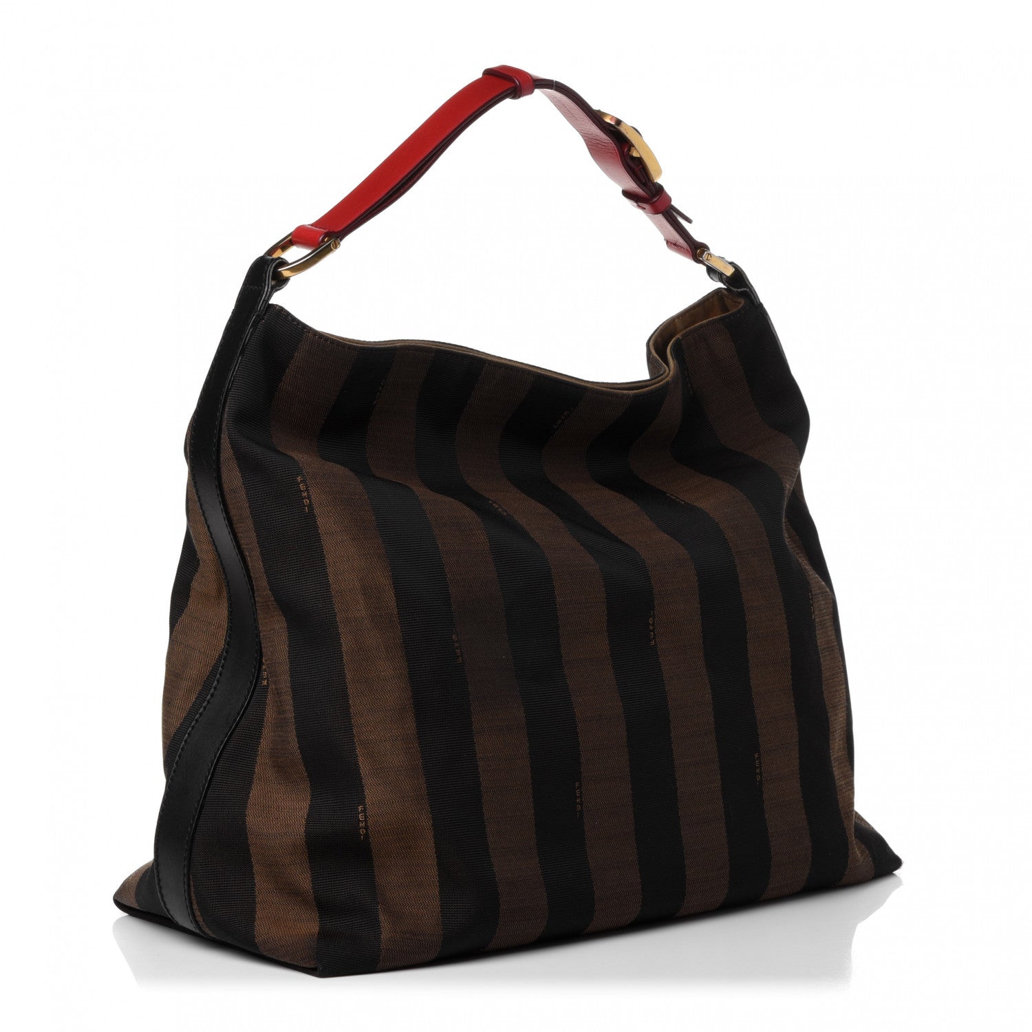 Fendi Pequin Cuoio Vegetale Large Hobo Tobacco Rosso Black 2 of 4