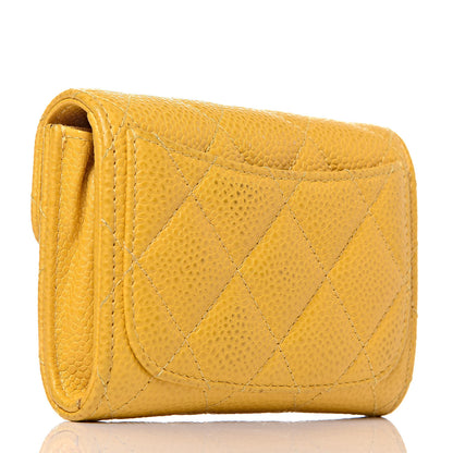 Chanel Caviar Quilted Card Holder Wallet Yellow 3 of 14