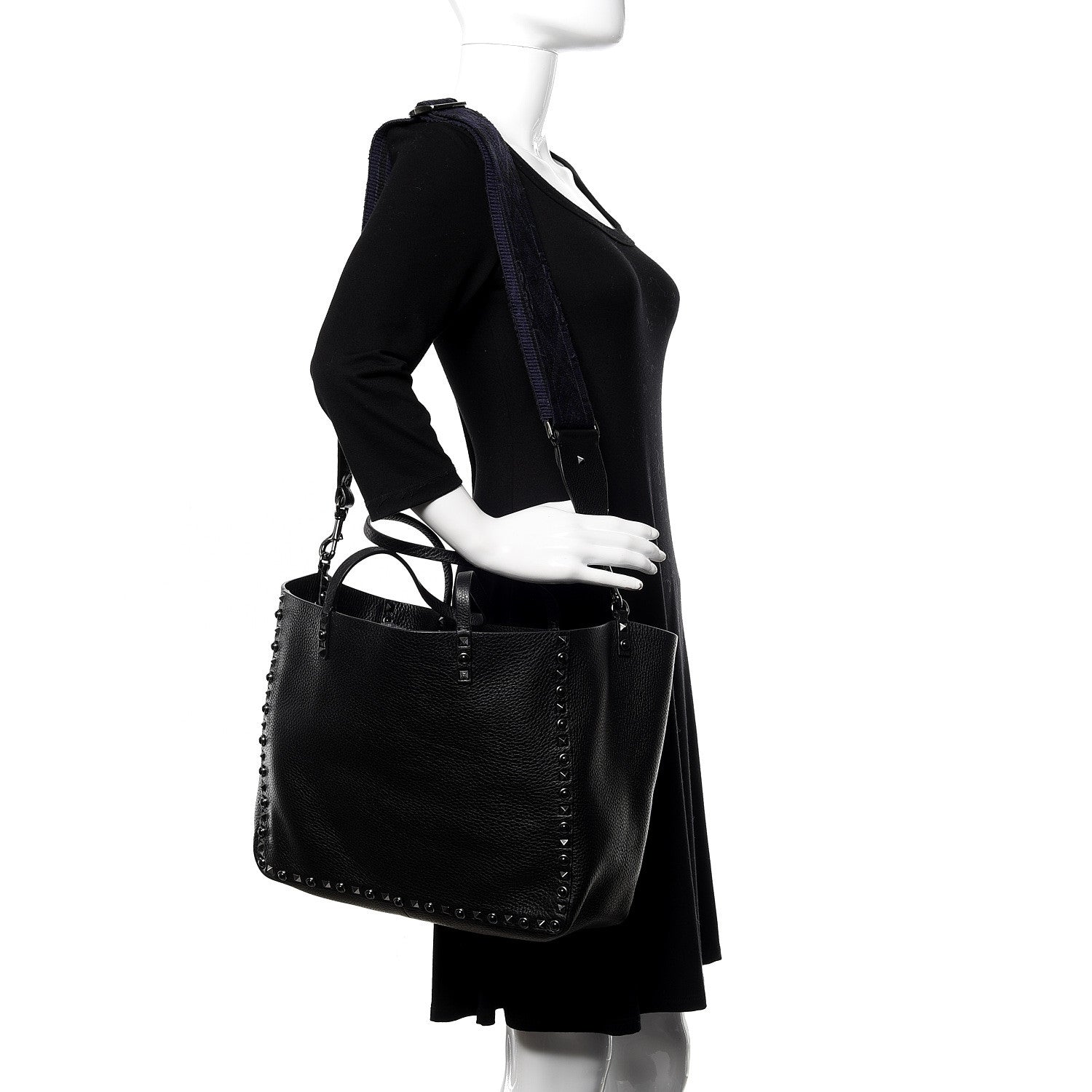 Valentino Garavani Stampa Alce Calfskin Medium Guitar Strap Rockstud Rolling Reversible Tote Black 2 of 19