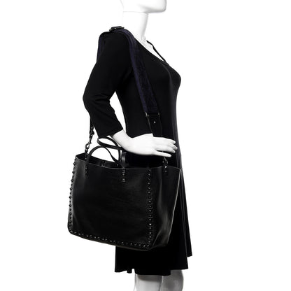 Valentino Garavani Stampa Alce Calfskin Medium Guitar Strap Rockstud Rolling Reversible Tote Black 2 of 19