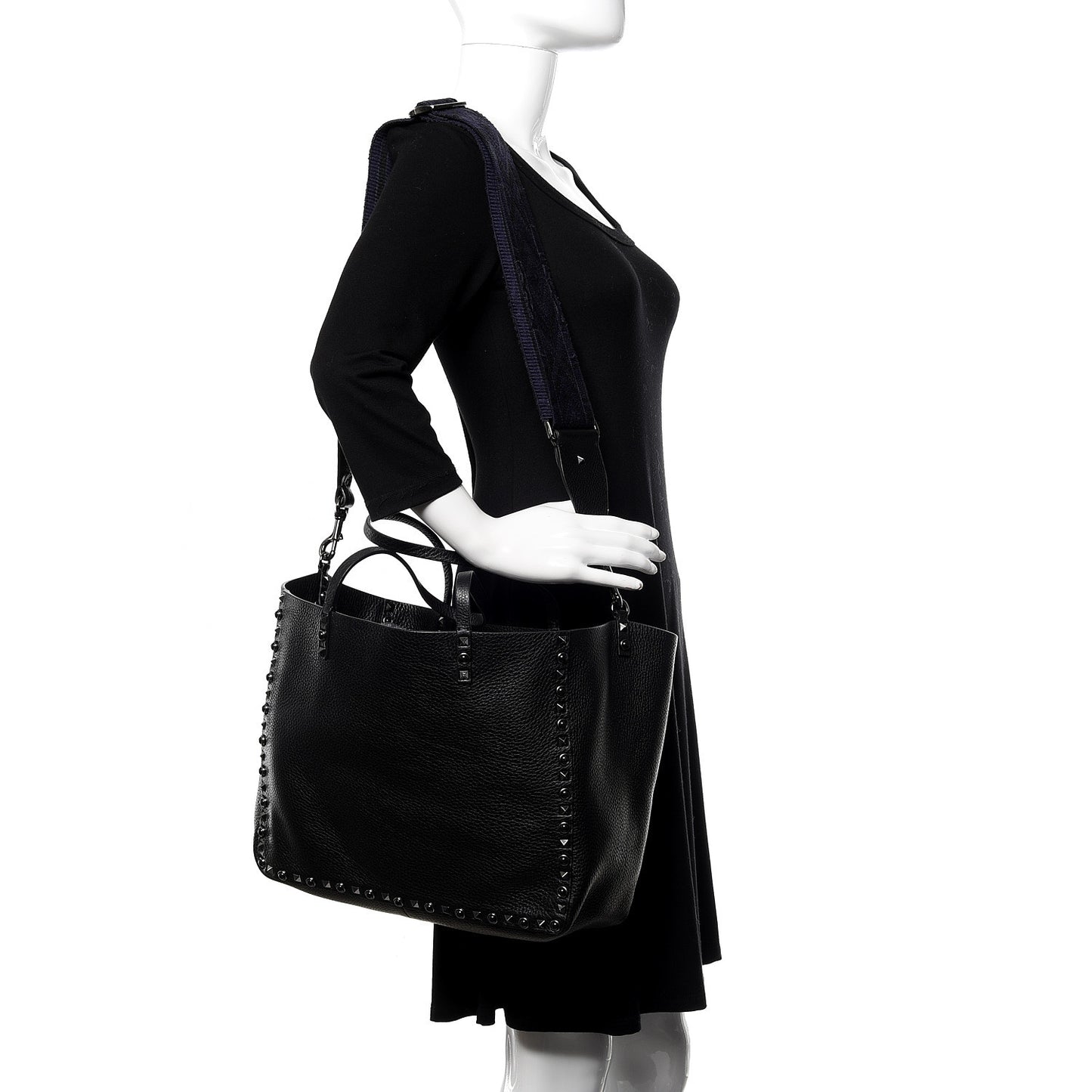 Stampa Alce Calfskin Medium Guitar Strap Rockstud Rolling Reversible Tote Black