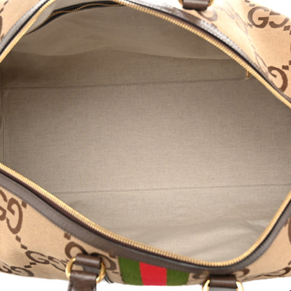 Gucci Monogram Jumbo GG Textured Dollar Calfskin Web Maxi Duffle Bag Camel Ebony 4 of 10