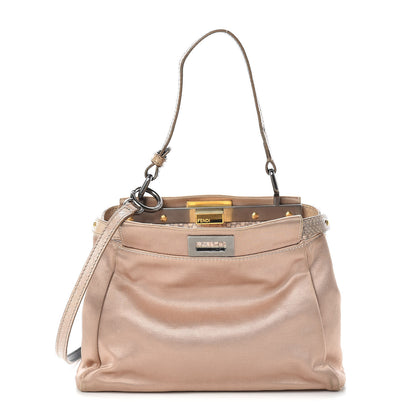 Fendi Satin Watersnake Mini Peekaboo Iconic Satchel Beige 1 of 16