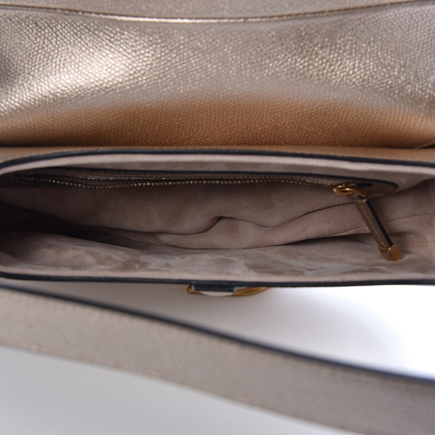 Metallic Grained Calfskin Saddle Bag Gold
