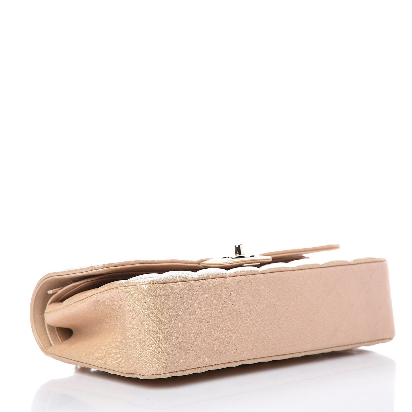 Iridescent Caviar Quilted Medium Double Flap Beige