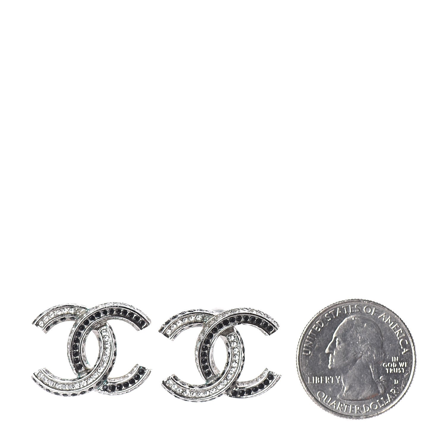 Chanel Ruthenium Crystal CC Earrings Silver Black 2 of 4