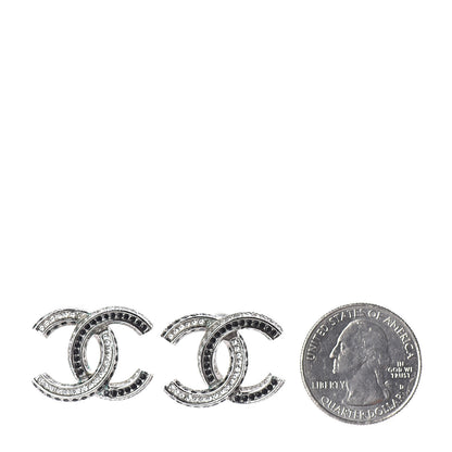 Chanel Ruthenium Crystal CC Earrings Silver Black 2 of 4
